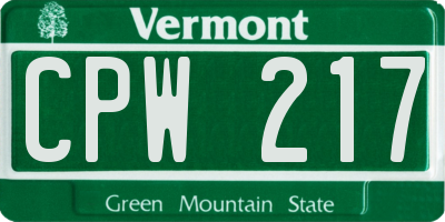 VT license plate CPW217