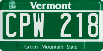 VT license plate CPW218