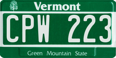 VT license plate CPW223