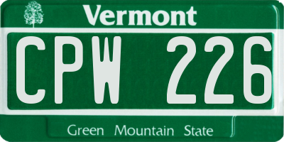 VT license plate CPW226