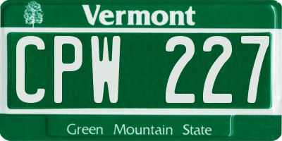 VT license plate CPW227