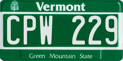 VT license plate CPW229