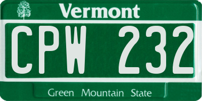 VT license plate CPW232