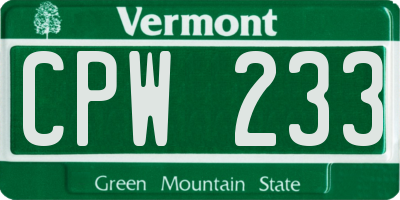 VT license plate CPW233