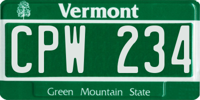 VT license plate CPW234
