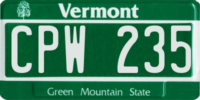 VT license plate CPW235