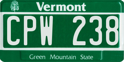VT license plate CPW238