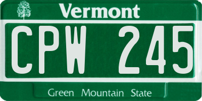 VT license plate CPW245