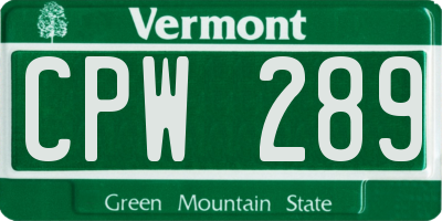 VT license plate CPW289