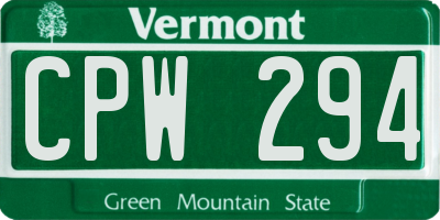 VT license plate CPW294