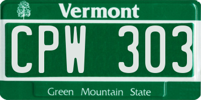 VT license plate CPW303