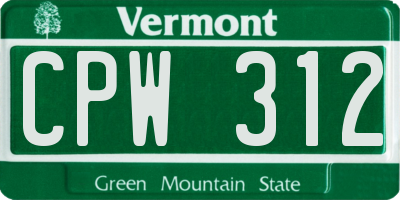 VT license plate CPW312