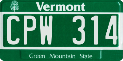 VT license plate CPW314