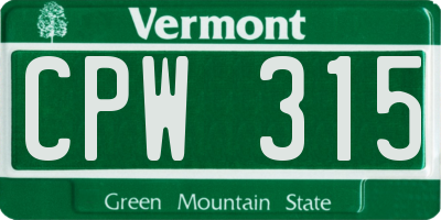 VT license plate CPW315