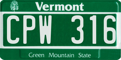 VT license plate CPW316