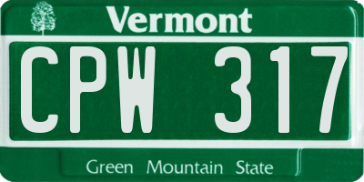 VT license plate CPW317
