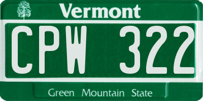 VT license plate CPW322