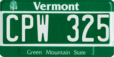 VT license plate CPW325