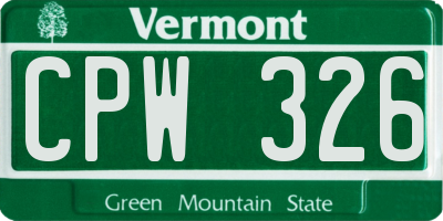 VT license plate CPW326