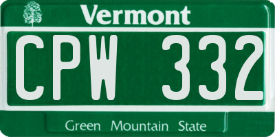 VT license plate CPW332