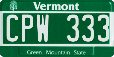 VT license plate CPW333