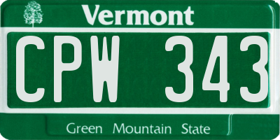 VT license plate CPW343