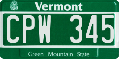 VT license plate CPW345