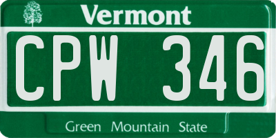 VT license plate CPW346