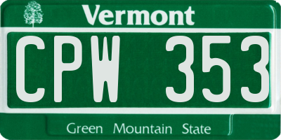 VT license plate CPW353