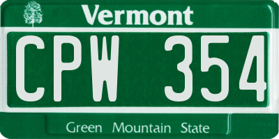 VT license plate CPW354
