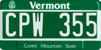 VT license plate CPW355