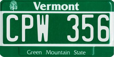 VT license plate CPW356