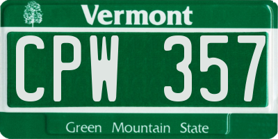 VT license plate CPW357