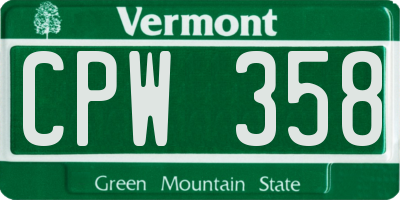 VT license plate CPW358