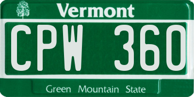 VT license plate CPW360