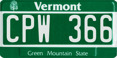 VT license plate CPW366