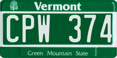 VT license plate CPW374