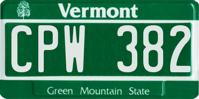 VT license plate CPW382