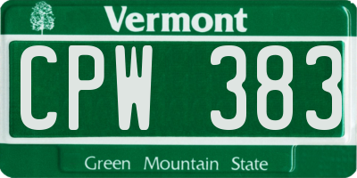 VT license plate CPW383