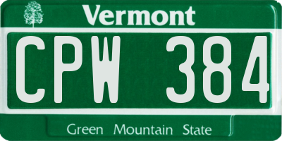 VT license plate CPW384