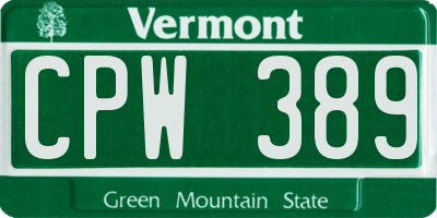 VT license plate CPW389