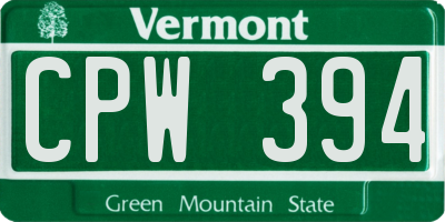 VT license plate CPW394