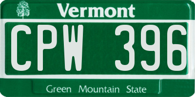 VT license plate CPW396
