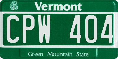 VT license plate CPW404