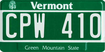 VT license plate CPW410