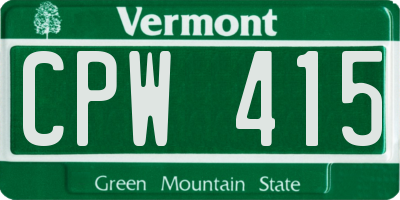 VT license plate CPW415