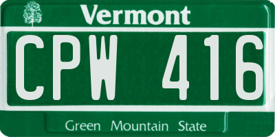 VT license plate CPW416