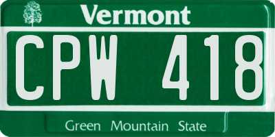 VT license plate CPW418