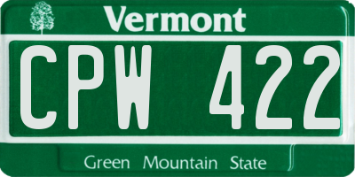 VT license plate CPW422