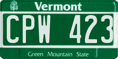 VT license plate CPW423